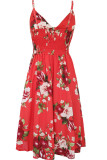 Fashion Sexy Print Hollowed Out V Neck Lantern Skirt Dresses