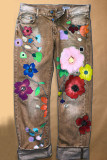 Fashion Casual Print Mid Waist Loose Denim