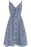 Fashion Sexy Print Hollowed Out V Neck Lantern Skirt Dresses