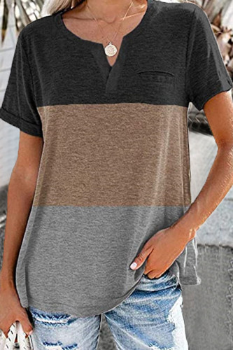 Fashion Casual Solid Patchwork V Neck T-Shirts