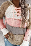 Fashion Street Solid Patchwork Hooded Collar Tops