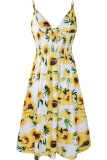 Fashion Sexy Print Hollowed Out V Neck Lantern Skirt Dresses