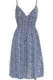 Fashion Sexy Print Hollowed Out V Neck Lantern Skirt Dresses