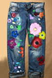 Fashion Casual Print Mid Waist Loose Denim