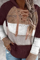Fashion Street Solid Patchwork Hooded Collar Tops