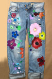 Fashion Casual Print Mid Waist Loose Denim