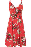 Fashion Sexy Print Hollowed Out V Neck Lantern Skirt Dresses