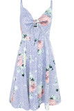 Fashion Sexy Print Hollowed Out V Neck Lantern Skirt Dresses