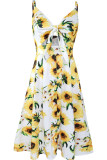 Fashion Sexy Print Hollowed Out V Neck Lantern Skirt Dresses