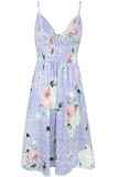 Fashion Sexy Print Hollowed Out V Neck Lantern Skirt Dresses