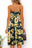 Fashion Sexy Print Hollowed Out V Neck Lantern Skirt Dresses
