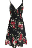 Fashion Sexy Print Hollowed Out V Neck Lantern Skirt Dresses