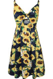 Fashion Sexy Print Hollowed Out V Neck Lantern Skirt Dresses