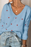 Casual Print Basic V Neck Tops Sweater