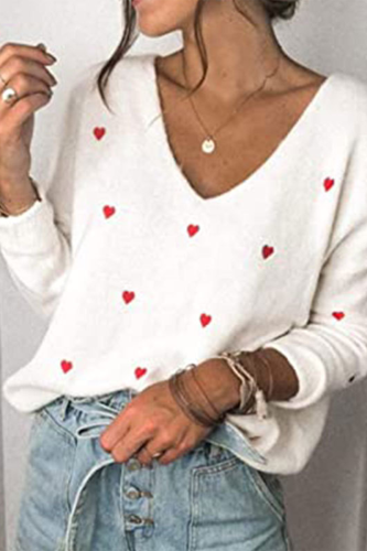 Casual Print Basic V Neck Tops Sweater