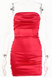 Fashion Sexy Solid Fold Strapless Wrapped Skirt Dresses