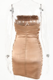 Fashion Sexy Solid Fold Strapless Wrapped Skirt Dresses