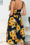 Fashion Casual Print Patchwork Spaghetti Strap A Line Dresses