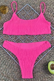 Sexy Solid Backless Fold Basic Swimwears