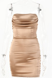 Fashion Sexy Solid Fold Strapless Wrapped Skirt Dresses