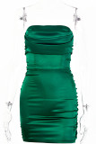 Fashion Sexy Solid Fold Strapless Wrapped Skirt Dresses