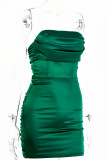 Fashion Sexy Solid Fold Strapless Wrapped Skirt Dresses