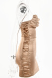 Fashion Sexy Solid Fold Strapless Wrapped Skirt Dresses