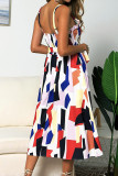 Fashion Casual Print Patchwork Spaghetti Strap A Line Dresses