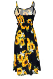 Fashion Casual Print Patchwork Spaghetti Strap A Line Dresses
