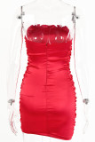 Fashion Sexy Solid Fold Strapless Wrapped Skirt Dresses