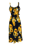 Fashion Casual Print Patchwork Spaghetti Strap A Line Dresses