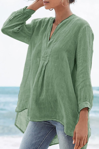 Fashion Street Solid Patchwork V Neck Tops