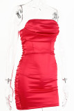 Fashion Sexy Solid Fold Strapless Wrapped Skirt Dresses