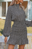 Elegant Print Flounce Lotus Leaf Collar Wrapped Skirt Dresses