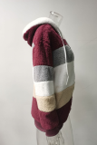 Casual Patchwork Contrast Zipper Hooded Collar Outerwear