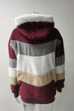 Casual Patchwork Contrast Zipper Hooded Collar Outerwear