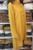 Casual Street Solid Buckle Turndown Collar Dresses