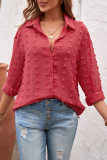 Elegant Solid Patchwork Buckle Turndown Collar Tops