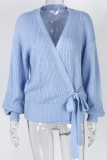 Casual Solid Strap Design V Neck Tops Sweater