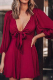 Fashion Street Solid Patchwork V Neck A Line Dresses