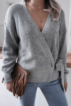 Casual Solid Strap Design V Neck Tops Sweater