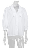 Fashion Street Solid Patchwork Turndown Collar Tops