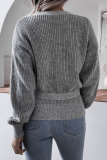 Casual Solid Strap Design V Neck Tops Sweater