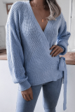 Casual Solid Strap Design V Neck Tops Sweater