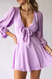 Fashion Street Solid Patchwork V Neck A Line Dresses