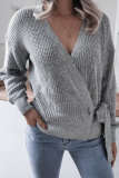 Casual Solid Strap Design V Neck Tops Sweater