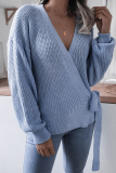 Casual Solid Strap Design V Neck Tops Sweater