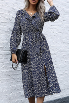 Elegant Floral Flounce Strap Design V Neck A Line Dresses