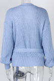 Casual Solid Strap Design V Neck Tops Sweater