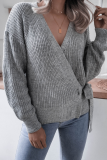 Casual Solid Strap Design V Neck Tops Sweater